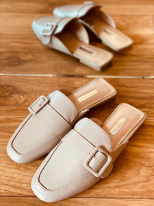 Grey Buckle Mules