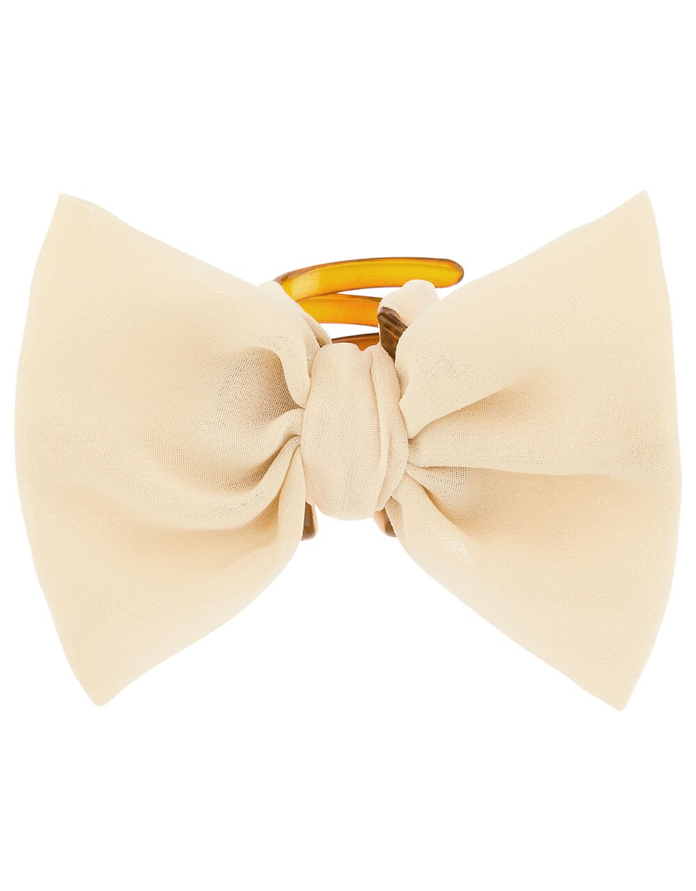 Fabric Bow Bulldog Hair Clip - Cream