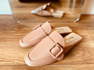 Nude Buckle Mules