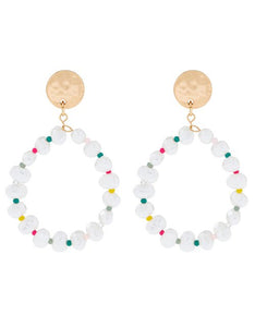 Pearl and Bright Bead Doorknocker Earrings