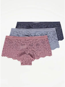 Floral Lace Short Knickers 3 Pack