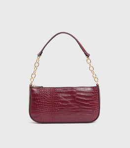 Red Faux Croc Chain Shoulder Bag