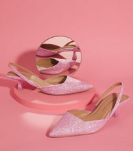 Load image into Gallery viewer, Born to Sparkle Pink Glitter Kitten Heel Court Shoes
