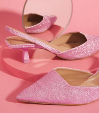 Load image into Gallery viewer, Born to Sparkle Pink Glitter Kitten Heel Court Shoes
