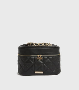 Little Mistress Black Quilted Chain Makeup Bag