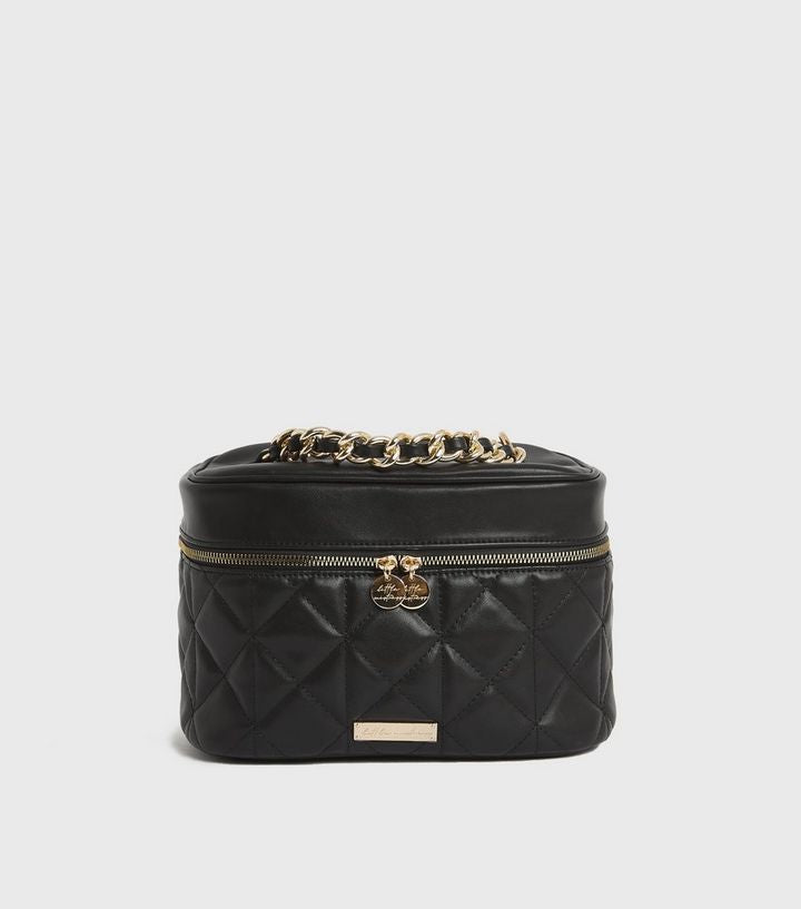 Little Mistress Black Quilted Chain Makeup Bag