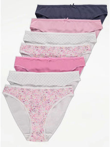 Pink Floral Spot High Leg Knickers 7 Pack