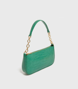 Green Faux Croc Chain Shoulder Bag