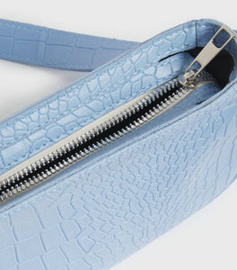 Pale Blue Faux Croc Shoulder Bag