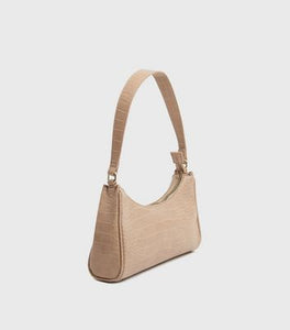 Camel Faux Croc Shoulder Bag