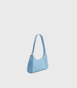 Pale Blue Faux Croc Shoulder Bag