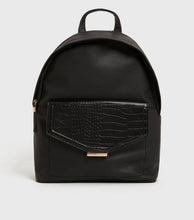 Load image into Gallery viewer, Black Faux Croc Pocket Backpack
