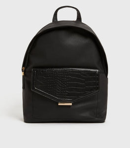 Black Faux Croc Pocket Backpack