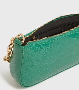 Green Faux Croc Chain Shoulder Bag