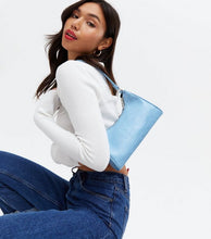 Load image into Gallery viewer, Pale Blue Faux Croc Shoulder Bag
